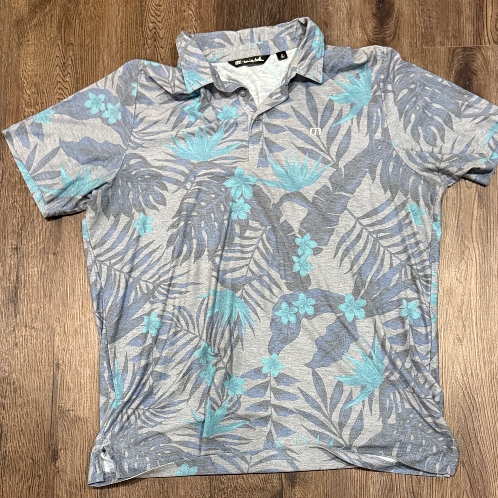 Travis Mathew Tropical Gray and Blue Polo